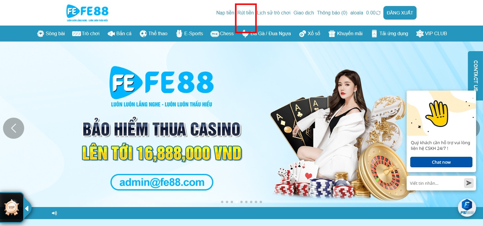 Hướng dẫn rút tiền Fe88 Casino